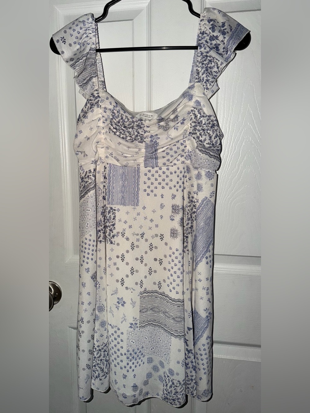 White & Light Blue Patchwork Floral Sundress